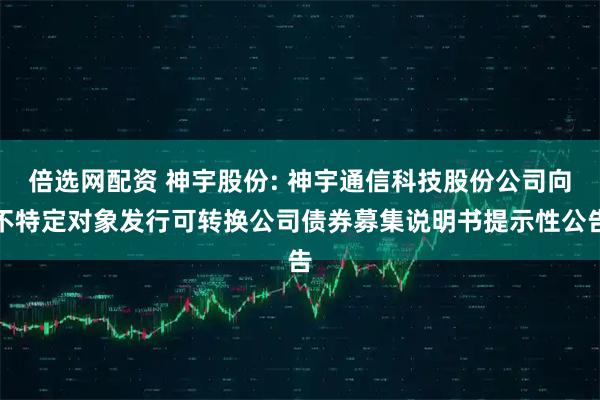倍选网配资 神宇股份: 神宇通信科技股份公司向不特定对象发行可转换公司债券募集说明书提示性公告