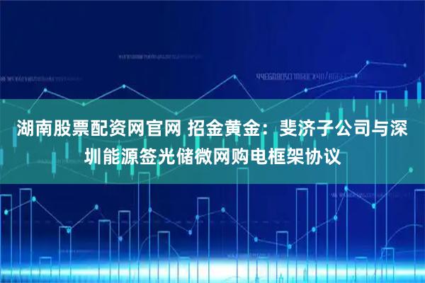 湖南股票配资网官网 招金黄金：斐济子公司与深圳能源签光储微网购电框架协议